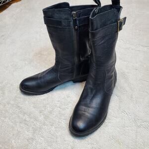 Lauren Ralph Lauren Black Moto Grunge Gothic Biker Side Zipper High Boots Shoe 8